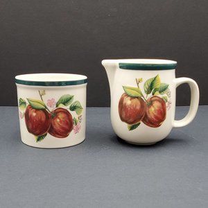 China Pearl Casuals Apples Creamer Open Sugar Bowl Small Crock Candy Mint Bowl